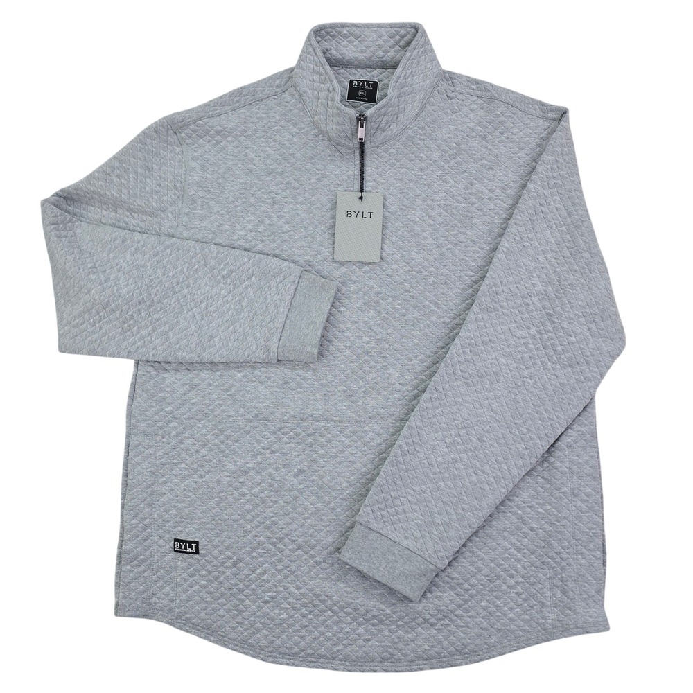 BYLT Padded Fairway Pullover Mens XXL Heather Grey Quilted 1/4 Zip Golf Sweater